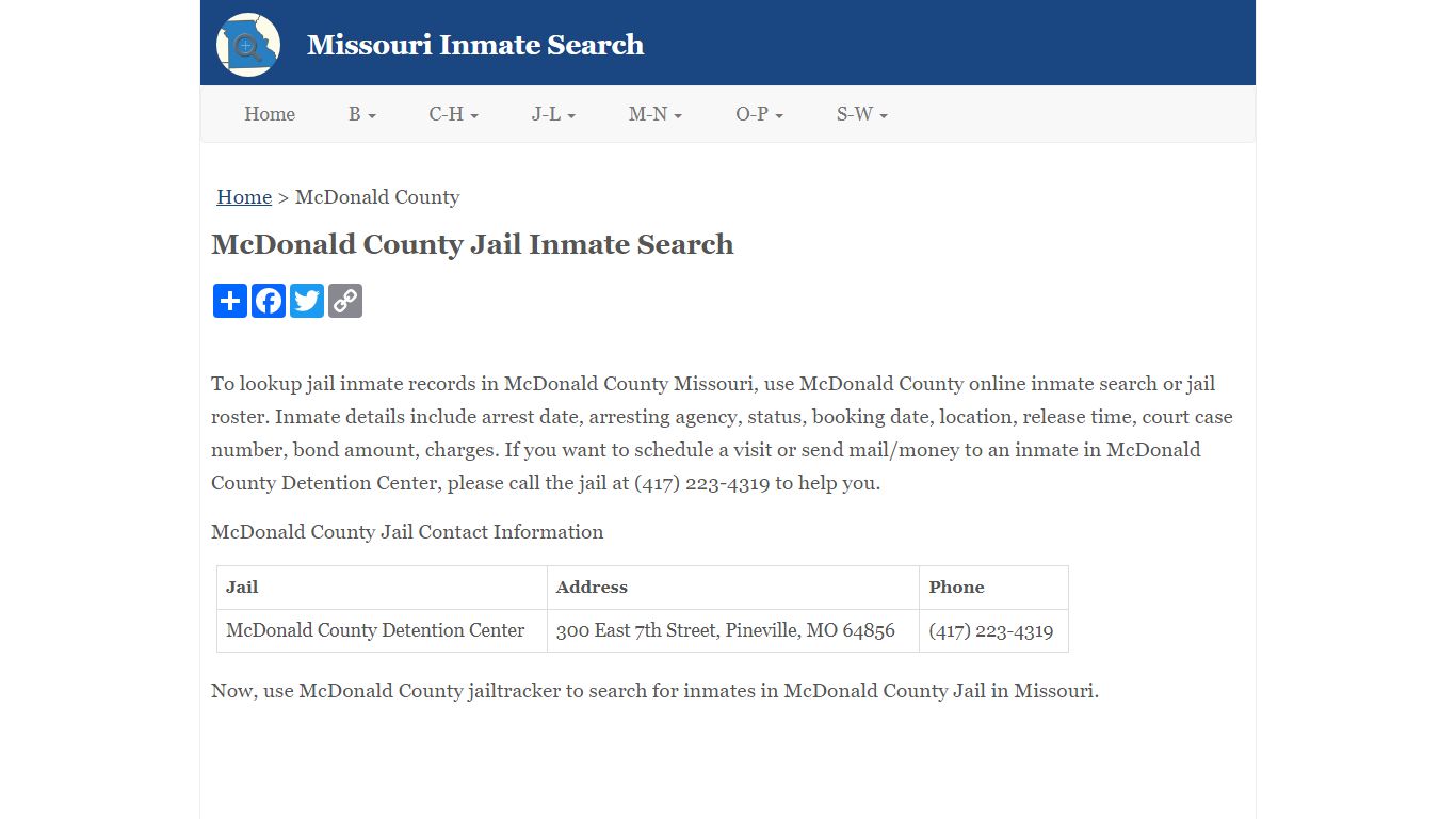 McDonald County Jail Inmate Search